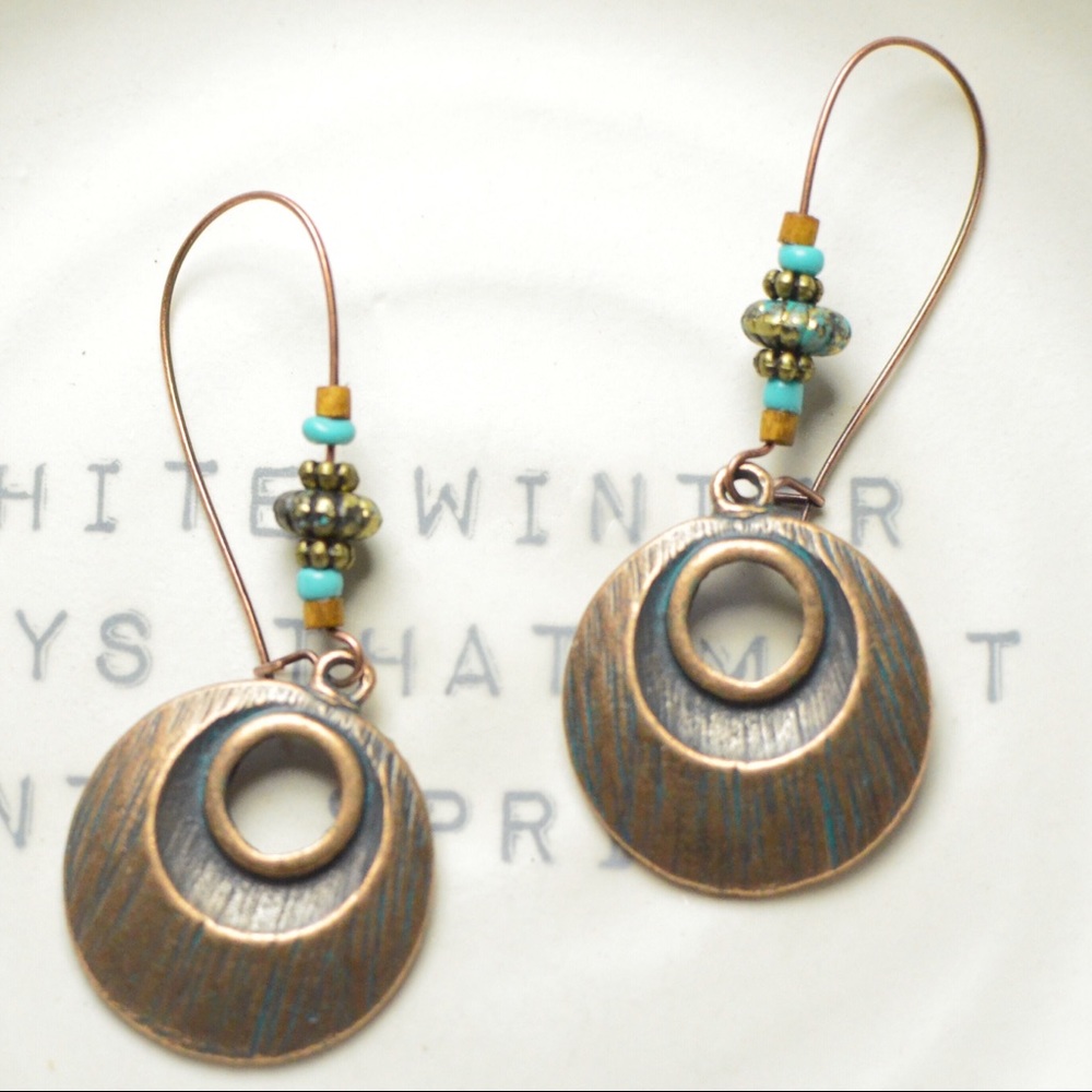 Boho Vintage Effect Metal and Beads Drop Earrings - Picture 2 of 4